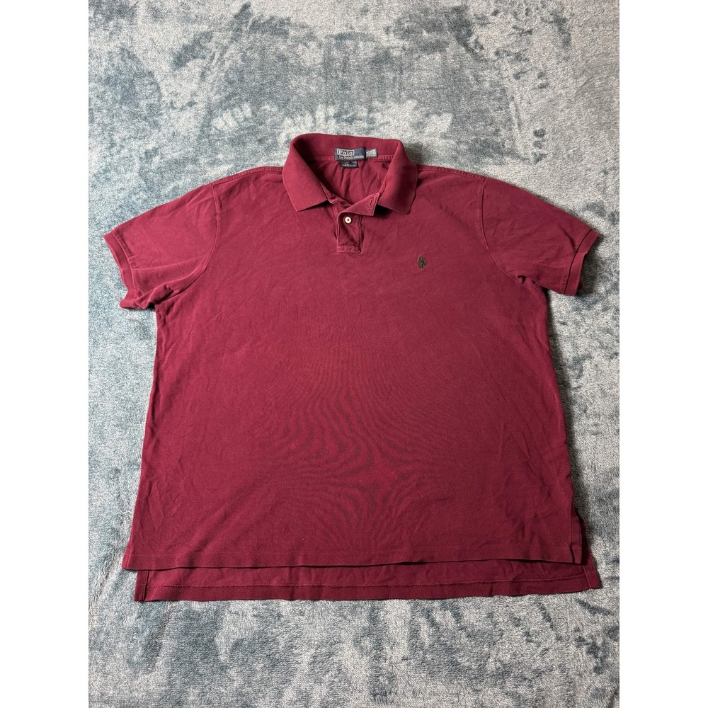 Polo Ralph Lauren Polo Shirt XXL Mens Burgundy Custom Fit Pique Green Pony